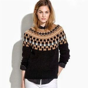 Madewell Fair Isle Knit Wool Sweater Black Brown